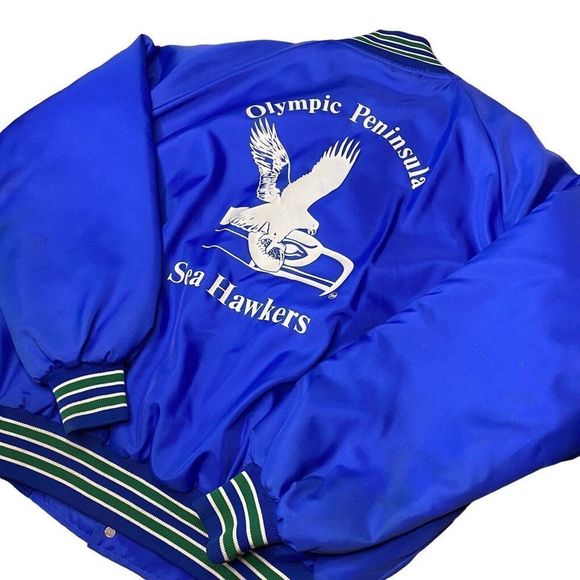 Vintage Seattle Seahawks Jacket Size XL Olympic Peninsula Satin Style Bomber 90s - Picture 2 of 11
